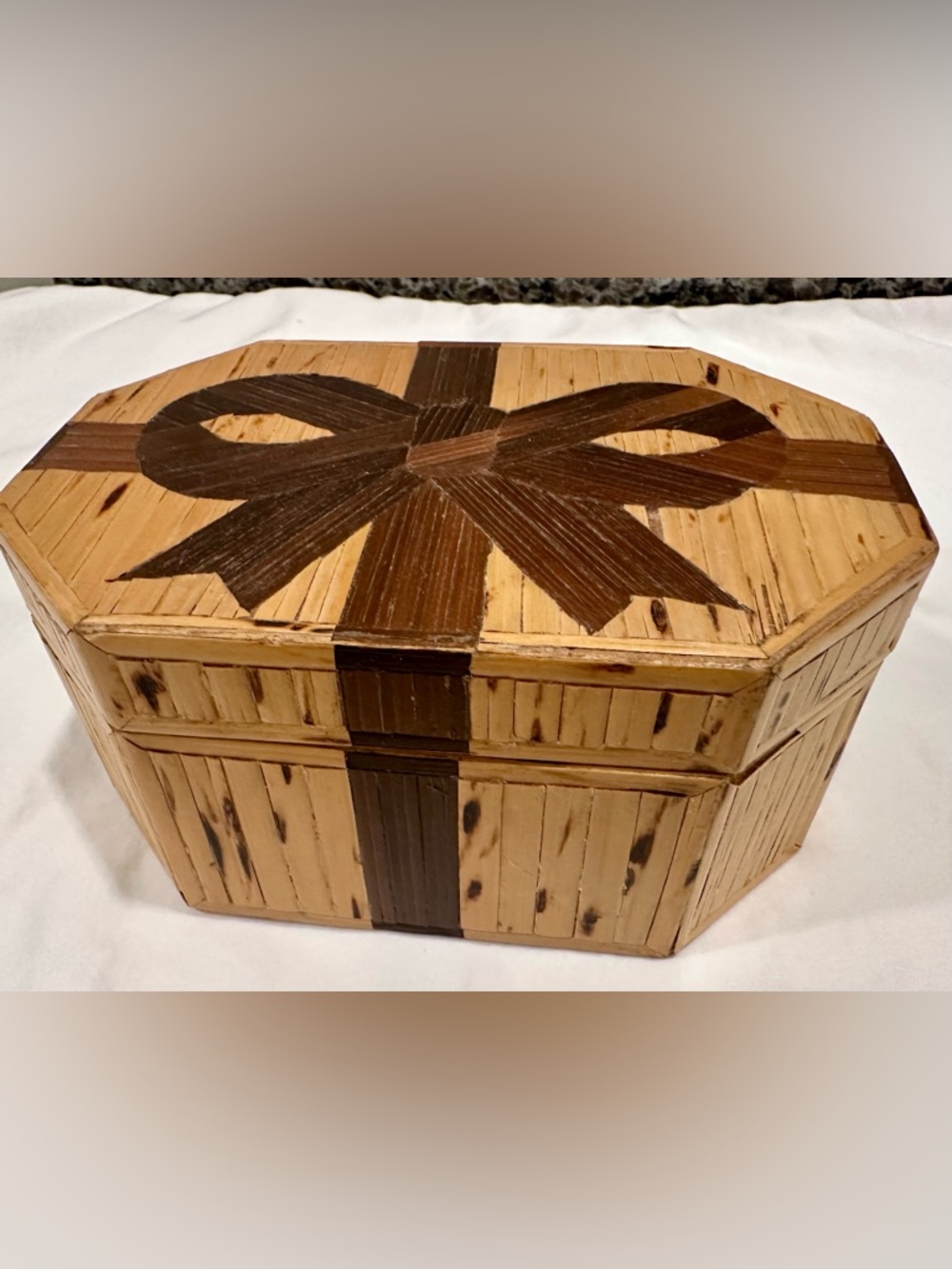 Vintage Handcrafted Bamboo Marquetry Trinket Box